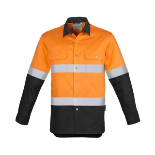 WORKWEAR, SAFETY & CORPORATE CLOTHING SPECIALISTS - Mens Hi Vis Industrial L/S Shirt - Hoop Taped