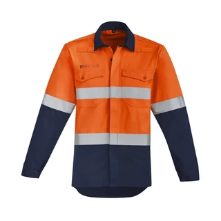WORKWEAR, SAFETY & CORPORATE CLOTHING SPECIALISTS Mens Orange Flame Hi Vis Open Front Shirt - Hoop Taped