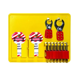 WORKWEAR, SAFETY & CORPORATE CLOTHING SPECIALISTS 390x290mm - 6 Lock Lockout Station - Includes 6 Premium Red Locks (UL418), 2 x 25mm Hasp (UL420), 2